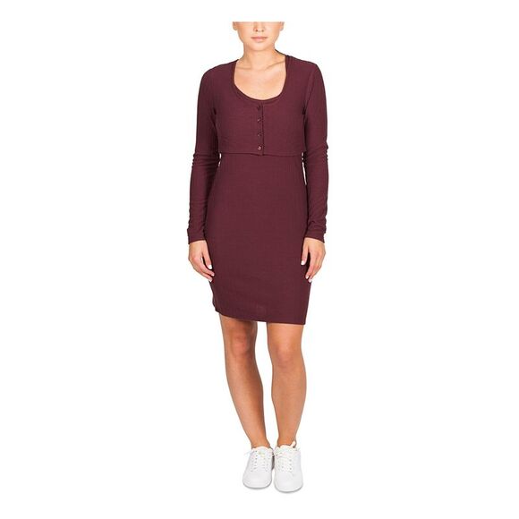 HIPPIE ROSE Womens Burgundy Cropped Button Front Cardigan Dress M - Picture 1 of 1